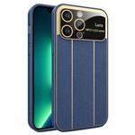 For iPhone 13 Pro Max Electroplating Litchi Grain Large Window Phone Case(Dark Blue)