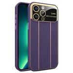 For iPhone 13 Pro Max Electroplating Litchi Grain Large Window Phone Case(Purple)