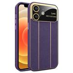 For iPhone 12 Electroplating Litchi Grain Large Window Phone Case(Purple)