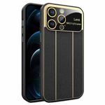 For iPhone 12 Pro Max Electroplating Litchi Grain Large Window Phone Case(Black)