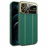 For iPhone 12 Pro Max Electroplating Litchi Grain Large Window Phone Case(Green)
