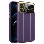 For iPhone 12 Pro Max Electroplating Litchi Grain Large Window Phone Case(Purple)