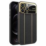 For iPhone 12 Pro Electroplating Litchi Grain Large Window Phone Case(Black)