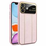 For iPhone 11 Electroplating Litchi Grain Large Window Phone Case(Pink)