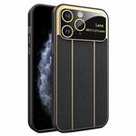 For iPhone 11 Pro Electroplating Litchi Grain Large Window Phone Case(Black)