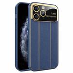 For iPhone 11 Pro Electroplating Litchi Grain Large Window Phone Case(Dark Blue)