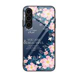 For Samsung Galaxy S24+ 5G Colorful Painted Glass Phone Case(Flower)