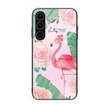 For Samsung Galaxy S24 5G Colorful Painted Glass Phone Case(Flamingo)