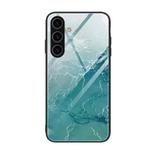 For Samsung Galaxy S24+ 5G Marble Pattern Glass Protective Phone Case(Green Ocean)