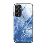 For Samsung Galaxy A55 5G Marble Pattern Glass Protective Phone Case(Blue Ocean)