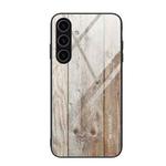 For Samsung Galaxy S24+ 5G Wood Grain Glass Phone Case(Grey)