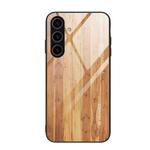 For Samsung Galaxy S24 5G Wood Grain Glass Phone Case(Yellow)