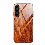 For Samsung Galaxy S24 5G Wood Grain Glass Phone Case(Light Brown)