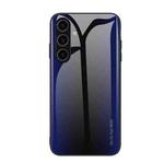 For Samsung Galaxy S24+ 5G Texture Gradient Glass TPU Phone Case(Dark Blue)