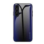 For Samsung Galaxy S24 5G Texture Gradient Glass TPU Phone Case(Dark Blue)
