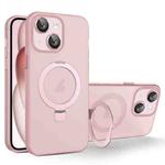 For iPhone 15 PC Hybrid TPU MagSafe Holder Phone Case(Pink)