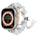 For Apple Watch Ultra 2 49mm Pearl Chain Metal Bracelet Watch Band(White Silver)