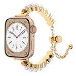 For Apple Watch SE 2023 44mm Pearl Bracelet Metal Watch Band(Gold)