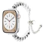For Apple Watch Series 9 45mm Pearl Bracelet Metal Watch Band(Silver)