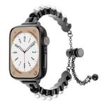 For Apple Watch Series 8 45mm Pearl Bracelet Metal Watch Band(Black)