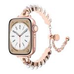 For Apple Watch SE 2022 44mm Pearl Bracelet Metal Watch Band(Rose Gold)