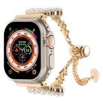 For Apple Watch Ultra 2 49mm Pearl Round Zinc Alloy Chain Metal Watch Band(Gold)