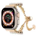 For Apple Watch Ultra 49mm Pearl Round Zinc Alloy Chain Metal Watch Band(Gold)