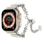 For Apple Watch Ultra 49mm Pearl Round Zinc Alloy Chain Metal Watch Band(Silver)