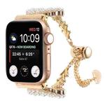 For Apple Watch Series 8 41mm Pearl Round Zinc Alloy Chain Metal Watch Band(Gold)