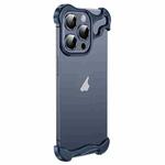 For iPhone 14 Pro Frameless Metal Corner Pad Phone Case with Lens Film(Blue)