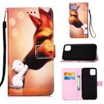 For iPhone 12 / 12 Pro Painted Flat Texture Leather Case with Lanyard & Card Slot & Wallet & Holder(Hound Kiss)