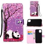 For iPhone 12 / 12 Pro Painted Flat Texture Leather Case with Lanyard & Card Slot & Wallet & Holder(Sakura Panda)
