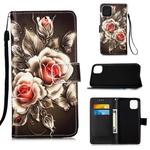 For iPhone 12 / 12 Pro Painted Flat Texture Leather Case with Lanyard & Card Slot & Wallet & Holder(Roses On Black)