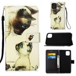 For iPhone 12 Pro Max Painted Flat Texture Leather Case with Lanyard & Card Slot & Wallet & Holder(Cat Looking At Each Other)