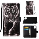 For iPhone 12 Pro Max Painted Flat Texture Leather Case with Lanyard & Card Slot & Wallet & Holder(Black White Tiger)