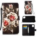 For iPhone 12 Pro Max Painted Flat Texture Leather Case with Lanyard & Card Slot & Wallet & Holder(Roses On Black)