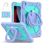 For iPad 10.2 2021 / 2020 / 2019 Contrast Color Robot Silicone Hybrid PC Tablet Case(Purple Mint Green)