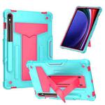 For Samsung Galaxy Tab S9 FE / S9 T Holder Robot Silicone Hybrid PC Tablet Case(Mint Rose Red)