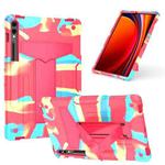 For Samsung Galaxy Tab S9 FE+ / S9+ T Holder Robot Silicone Hybrid PC Tablet Case(Camouflage Rose Red)