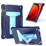 For Samsung Galaxy Tab S9 FE+ / S9+ T Holder Robot Silicone Hybrid PC Tablet Case(Navy Blue Blue)