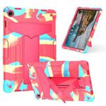 For Samsung Galaxy Tab A9+ T Holder Robot Silicone Hybrid PC Tablet Case(Camouflage Rose Red)