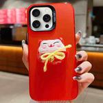 For iPhone 15 Pro Max New Year Lion Dance Plush Doll Phone Case(Lucky Cat)