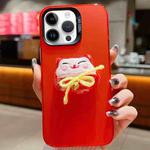 For iPhone 14 Pro New Year Lion Dance Plush Doll Phone Case(Lucky Cat)