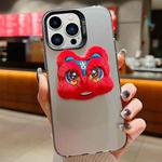 For iPhone 13 Pro Max New Year Lion Dance Plush Doll Phone Case(Grey Back Red Lion)
