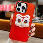 For iPhone 12 Pro New Year Lion Dance Plush Doll Phone Case(Red Back White Lion)