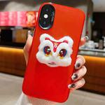 For iPhone X / XS New Year Lion Dance Plush Doll Phone Case(Red Back White Lion)