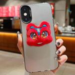 For iPhone X / XS New Year Lion Dance Plush Doll Phone Case(Grey Back Red Lion)