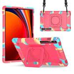 For Samsung Galaxy Tab S9 FE+ / S9+ Handle Robot Silicone Hybrid PC Tablet Case(Camouflage Rose Red)