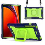 For Samsung Galaxy Tab S9 FE+ / S9+ Handle Robot Silicone Hybrid PC Tablet Case(Navy Yellow Green)