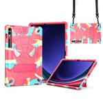 For Samsung Galaxy Tab S9 FE+ / S9+ Fold-Holder Spider Silicone Hybrid PC Tablet Case(Camouflage Rose Red)